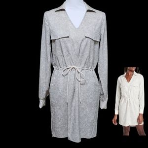 Athletha Dress Long Sleeve Tie String Waist V Neck Lightweight Pockets